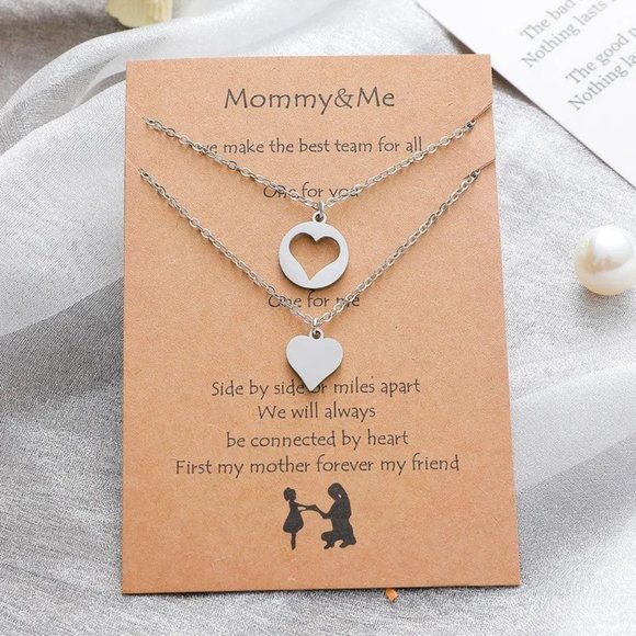 2 PC Silver Heart Necklace Set "Mommy & Me" - Picture 2 of 3